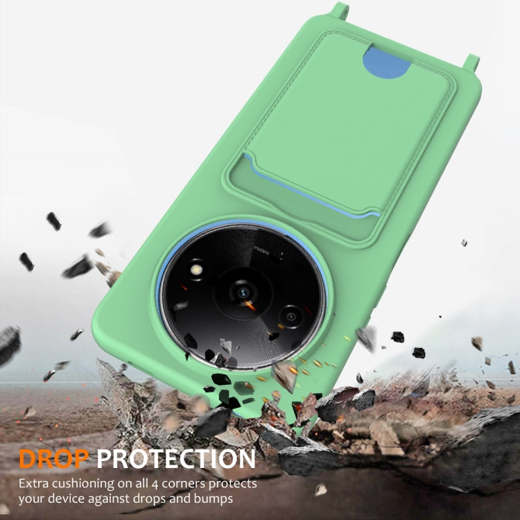 For Redmi A3 / A3x / Xiaomi Poco C61 Integrated Card Bag Solid Color Liquid Silicone Phone Case with Lanyard