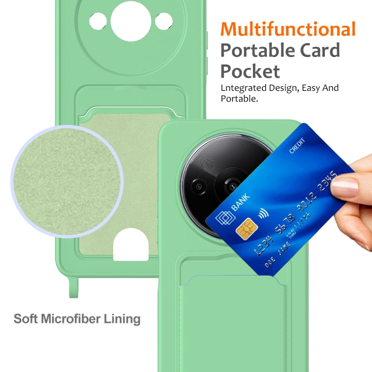 For Redmi A3 / A3x / Xiaomi Poco C61 Integrated Card Bag Solid Color Liquid Silicone Phone Case with Lanyard