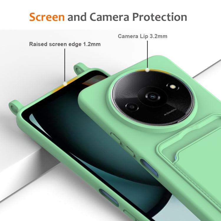 For Redmi A3 / A3x / Xiaomi Poco C61 Integrated Card Bag Solid Color Liquid Silicone Phone Case with Lanyard