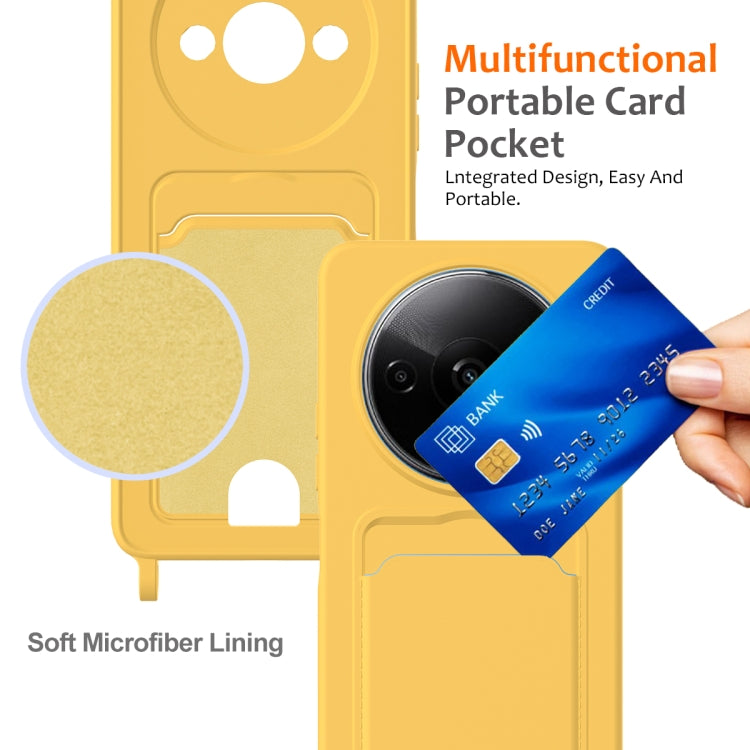 For Redmi A3 / A3x / Xiaomi Poco C61 Integrated Card Bag Solid Color Liquid Silicone Phone Case with Lanyard