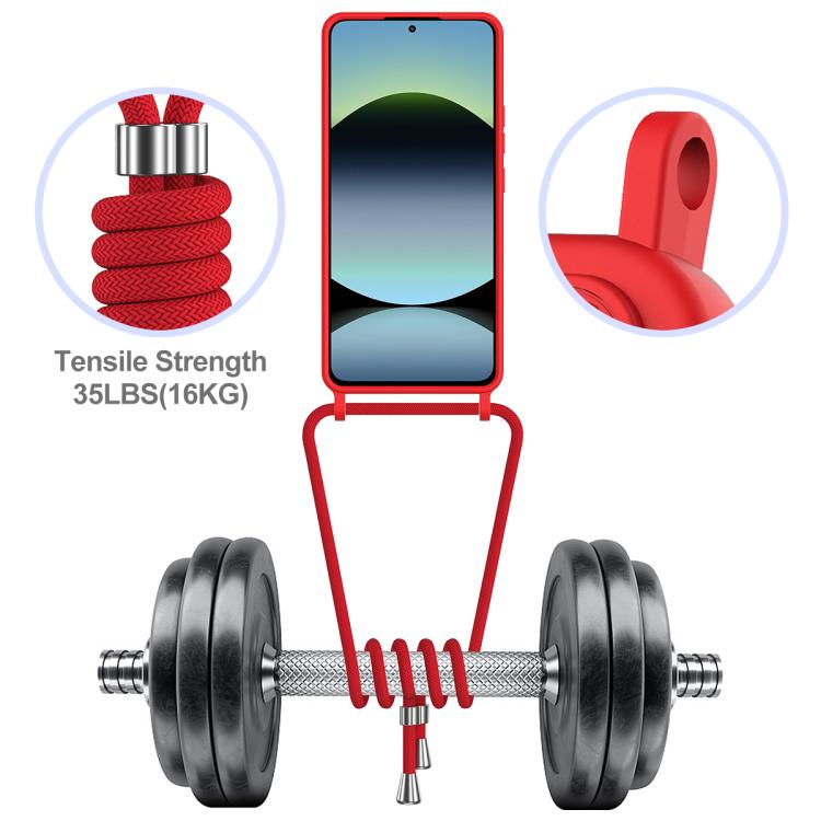 For Redmi Note 14 4G 163.25mm Integrated Card Bag Solid Color Liquid Silicone Phone Case with Lanyard