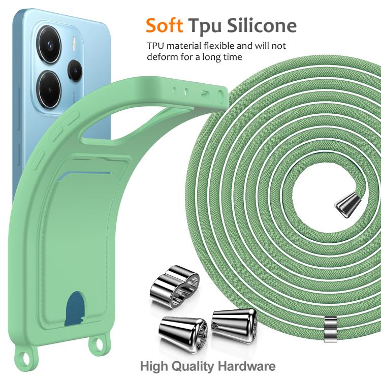 For Redmi Note 14 4G 163.25mm Integrated Card Bag Solid Color Liquid Silicone Phone Case with Lanyard