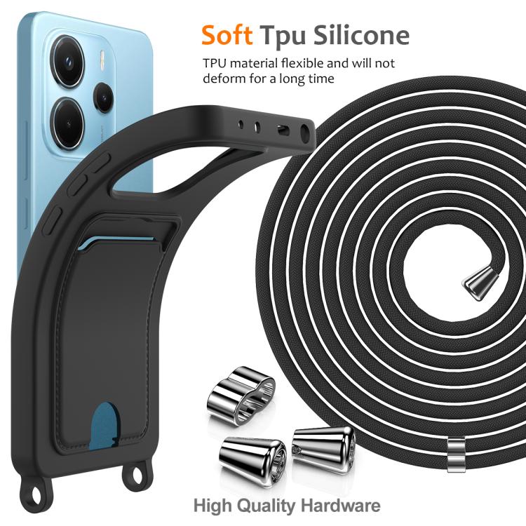 For Redmi Note 14 4G 163.25mm Integrated Card Bag Solid Color Liquid Silicone Phone Case with Lanyard