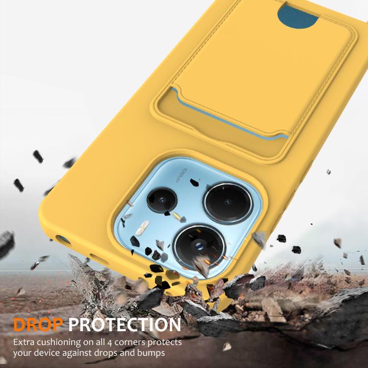 For Redmi Note 14 4G 163.25mm Integrated Card Bag Solid Color Liquid Silicone Phone Case with Lanyard