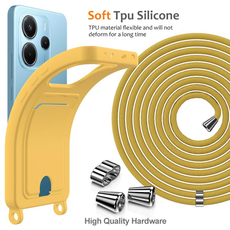 For Redmi Note 14 4G 163.25mm Integrated Card Bag Solid Color Liquid Silicone Phone Case with Lanyard