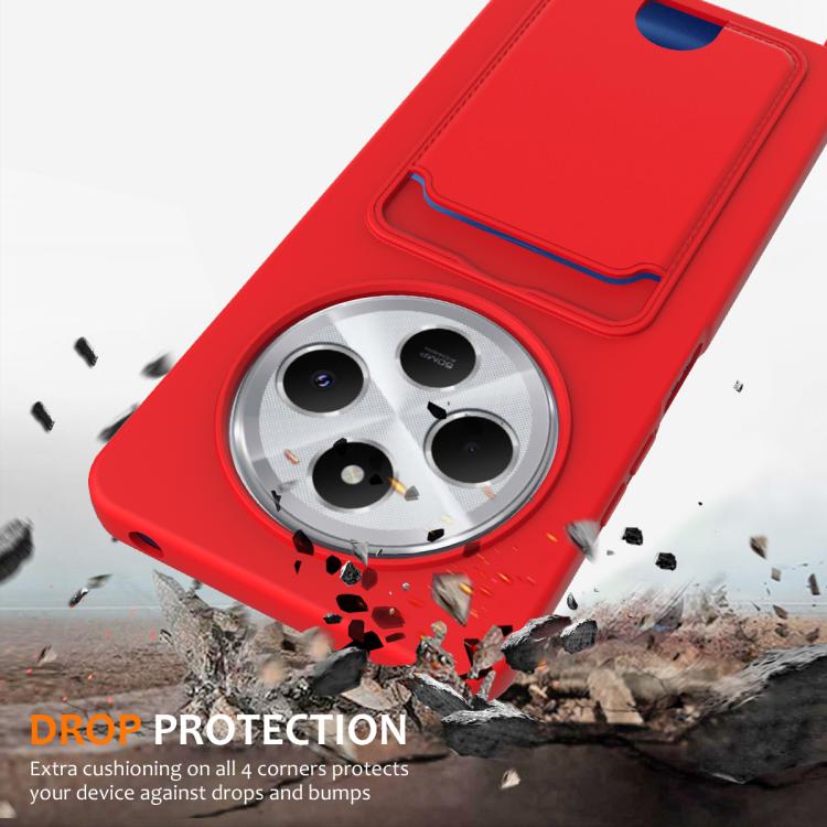 For Redmi 14C 4G / 14R 5G / A4 5G Integrated Card Bag Solid Color Liquid Silicone Phone Case with Lanyard