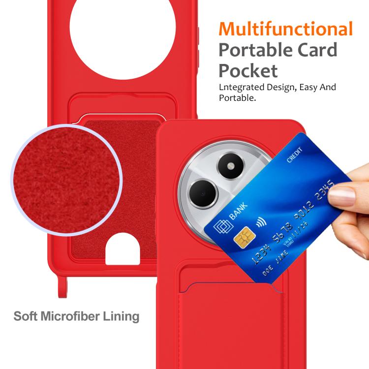 For Redmi 14C 4G / 14R 5G / A4 5G Integrated Card Bag Solid Color Liquid Silicone Phone Case with Lanyard