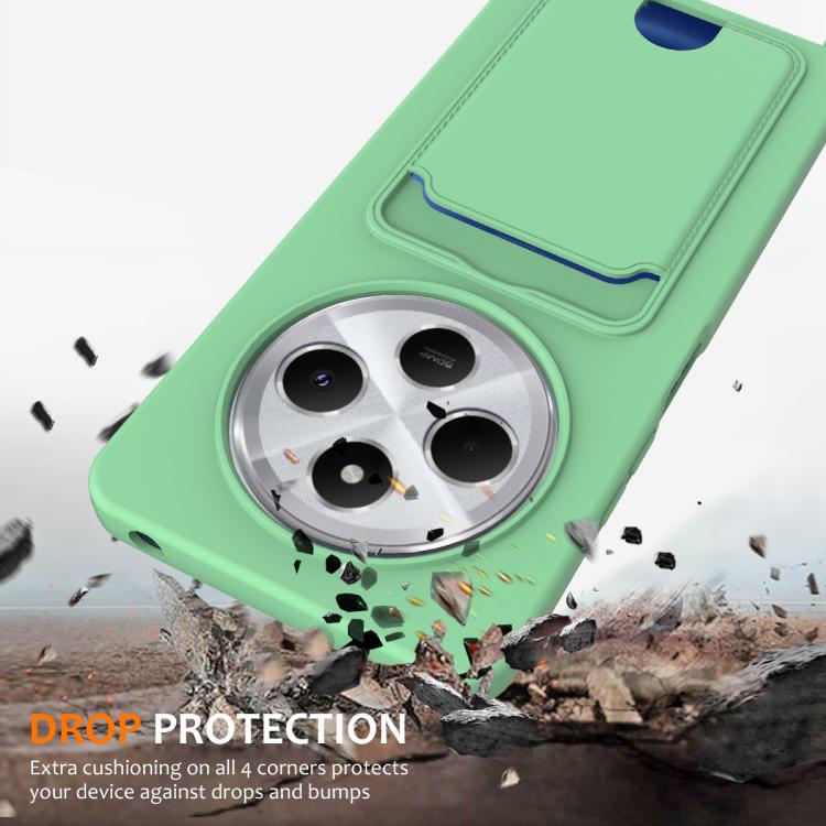 For Redmi 14C 4G / 14R 5G / A4 5G Integrated Card Bag Solid Color Liquid Silicone Phone Case with Lanyard