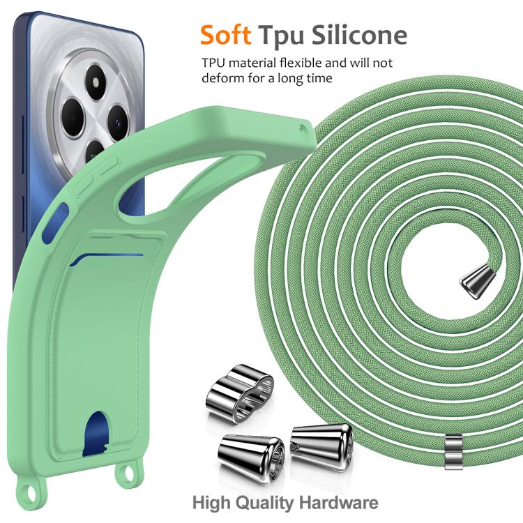 For Redmi 14C 4G / 14R 5G / A4 5G Integrated Card Bag Solid Color Liquid Silicone Phone Case with Lanyard