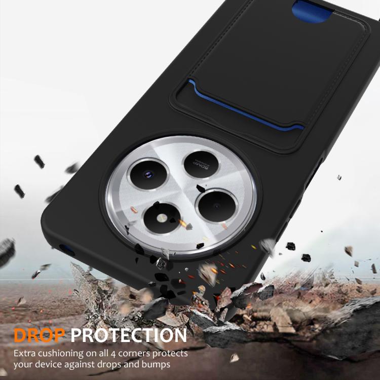 For Redmi 14C 4G / 14R 5G / A4 5G Integrated Card Bag Solid Color Liquid Silicone Phone Case with Lanyard