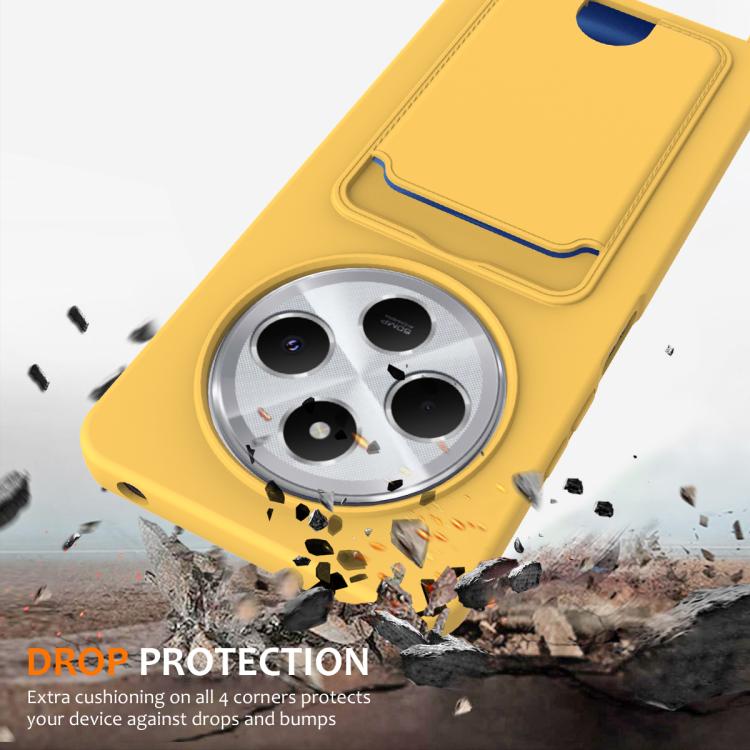 For Redmi 14C 4G / 14R 5G / A4 5G Integrated Card Bag Solid Color Liquid Silicone Phone Case with Lanyard