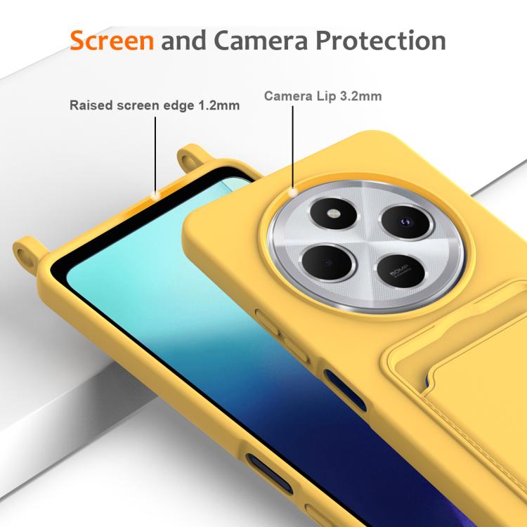 For Redmi 14C 4G / 14R 5G / A4 5G Integrated Card Bag Solid Color Liquid Silicone Phone Case with Lanyard