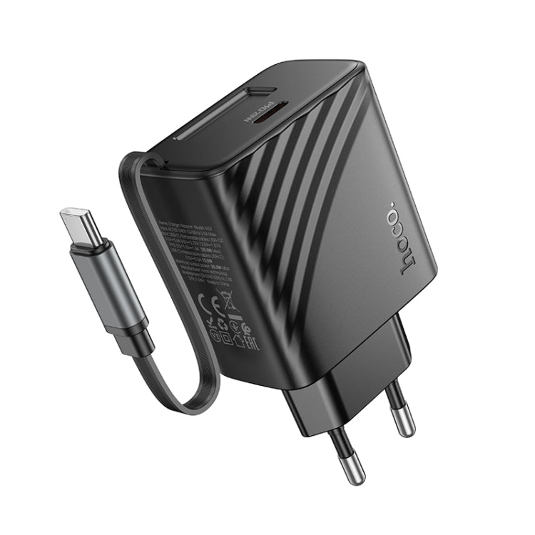 hoco N57 Full PD20W Type-C / USB-C Dual Ports Charger with Retractable Cable, Plug Type:EU Plug