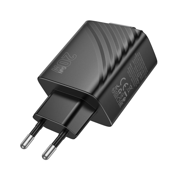 hoco N57 Full PD20W Type-C / USB-C Dual Ports Charger with Retractable Cable, Plug Type:EU Plug