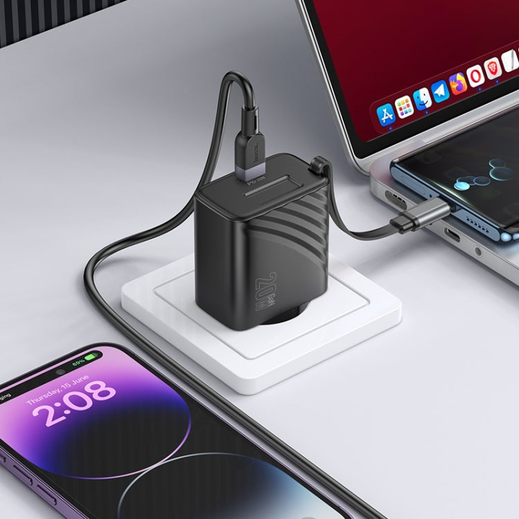 hoco N57 Full PD20W Type-C / USB-C Dual Ports Charger with Retractable Cable, Plug Type:EU Plug