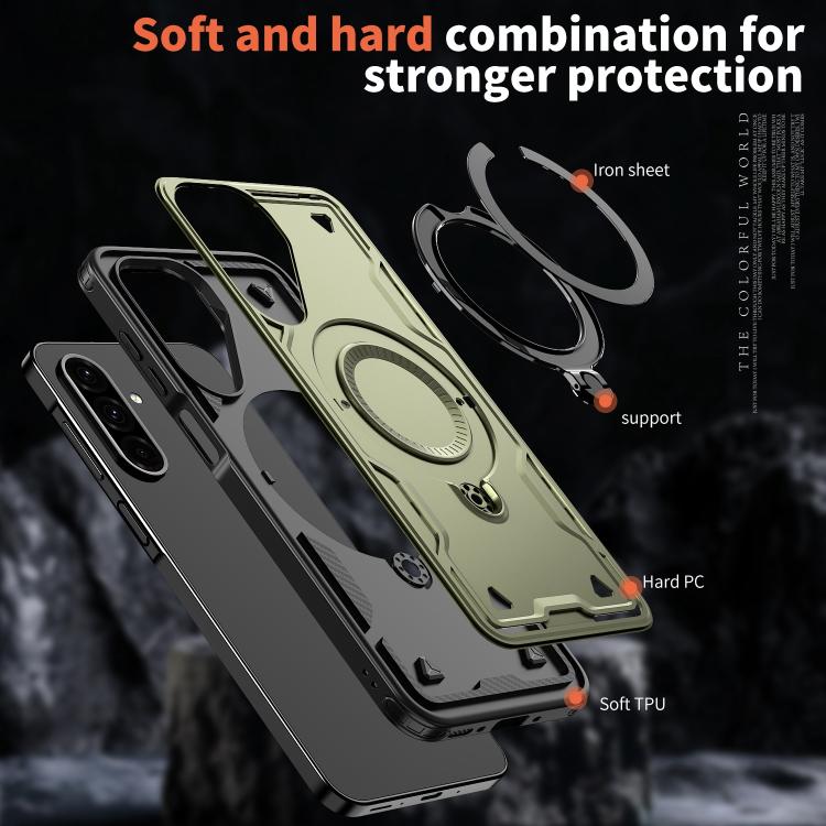 For Samsung Galaxy A17 5G PC Hybrid TPU Armor MagSafe Ring Holder Phone Case