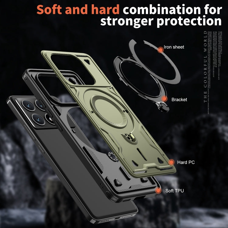 For Xiaomi Poco X6 Pro 5G PC Hybrid TPU Armor MagSafe Ring Holder Phone Case
