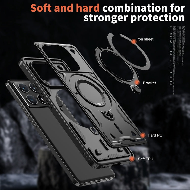 For Xiaomi Poco X6 Pro 5G PC Hybrid TPU Armor MagSafe Ring Holder Phone Case