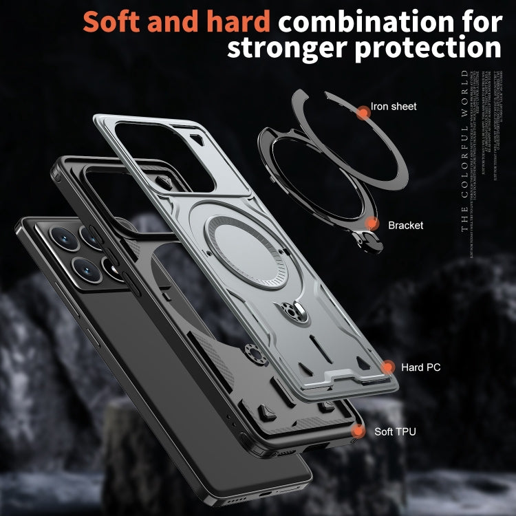 For Xiaomi Poco X6 Pro 5G PC Hybrid TPU Armor MagSafe Ring Holder Phone Case