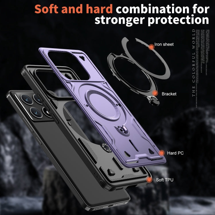 For Xiaomi Poco X6 Pro 5G PC Hybrid TPU Armor MagSafe Ring Holder Phone Case