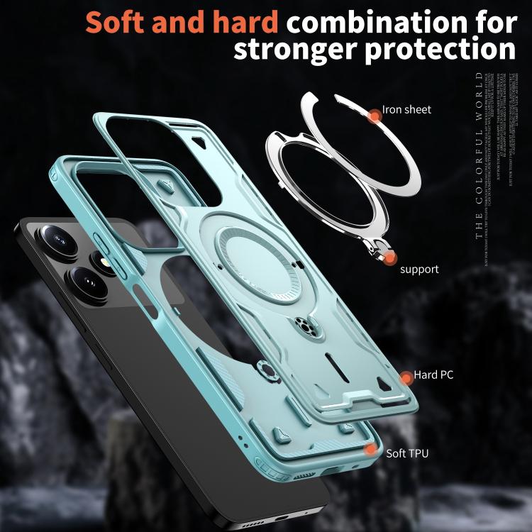 For Xiaomi Poco M6 Pro 5G PC Hybrid TPU Armor MagSafe Ring Holder Phone Case