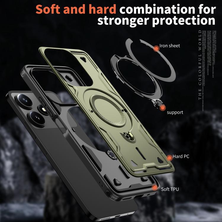 For Xiaomi Poco M6 Pro 5G PC Hybrid TPU Armor MagSafe Ring Holder Phone Case