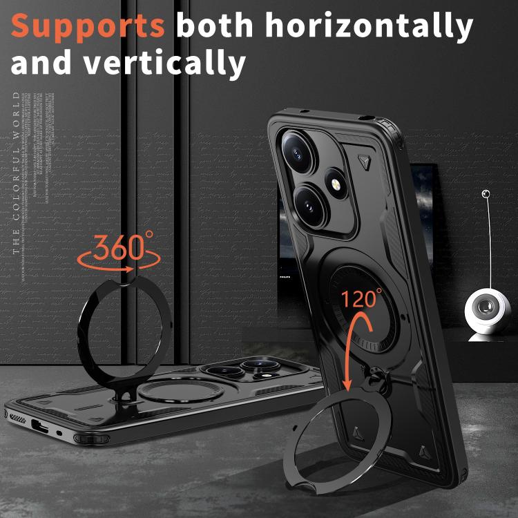 For Xiaomi Poco M6 Pro 5G PC Hybrid TPU Armor MagSafe Ring Holder Phone Case