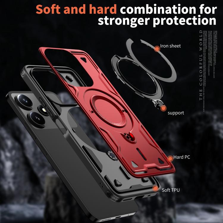 For Xiaomi Poco M6 Pro 5G PC Hybrid TPU Armor MagSafe Ring Holder Phone Case