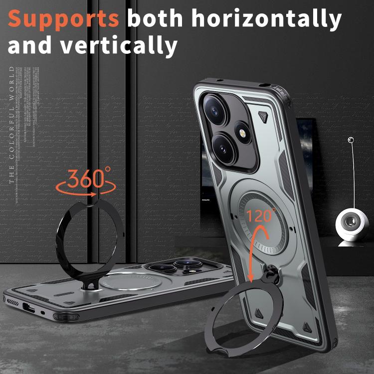 For Xiaomi Poco M6 Pro 5G PC Hybrid TPU Armor MagSafe Ring Holder Phone Case