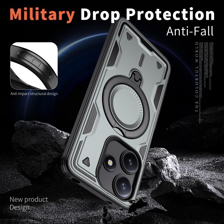 For Xiaomi Poco M6 Pro 5G PC Hybrid TPU Armor MagSafe Ring Holder Phone Case