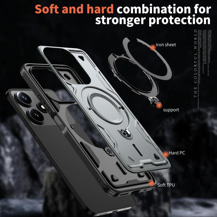 For Xiaomi Poco M6 Pro 5G PC Hybrid TPU Armor MagSafe Ring Holder Phone Case