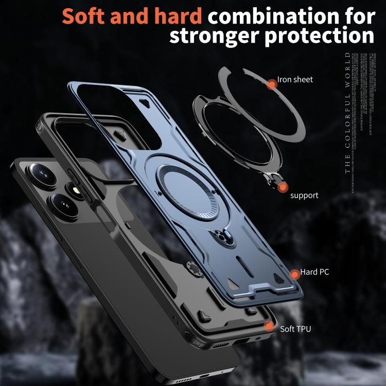 For Xiaomi Poco M6 Pro 5G PC Hybrid TPU Armor MagSafe Ring Holder Phone Case