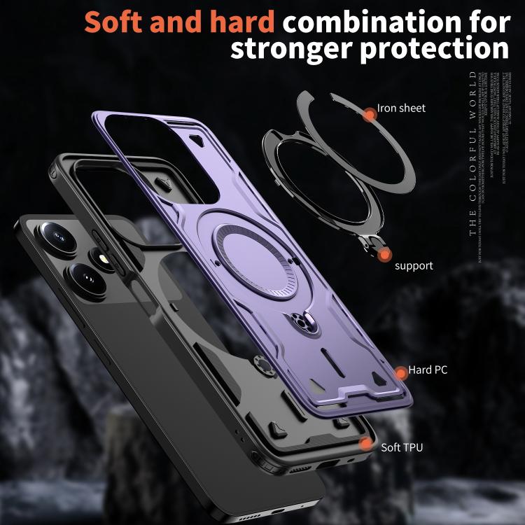 For Xiaomi Poco M6 Pro 5G PC Hybrid TPU Armor MagSafe Ring Holder Phone Case