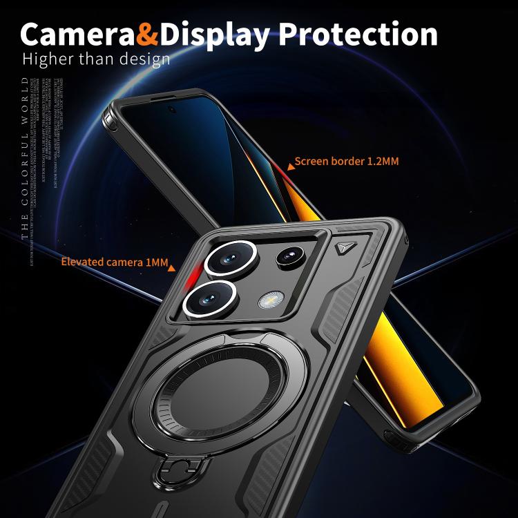 For Xiaomi Poco X6 PC Hybrid TPU Armor MagSafe Ring Holder Phone Case