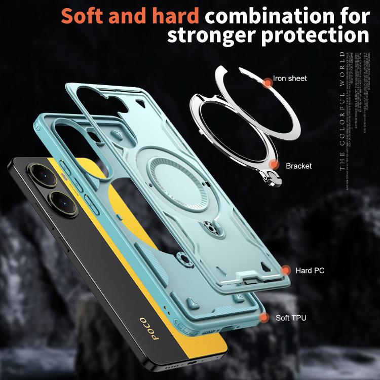 For Xiaomi Poco X7 Pro 5G PC Hybrid TPU Armor MagSafe Ring Holder Phone Case
