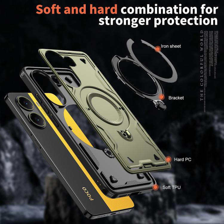 For Xiaomi Poco X7 Pro 5G PC Hybrid TPU Armor MagSafe Ring Holder Phone Case
