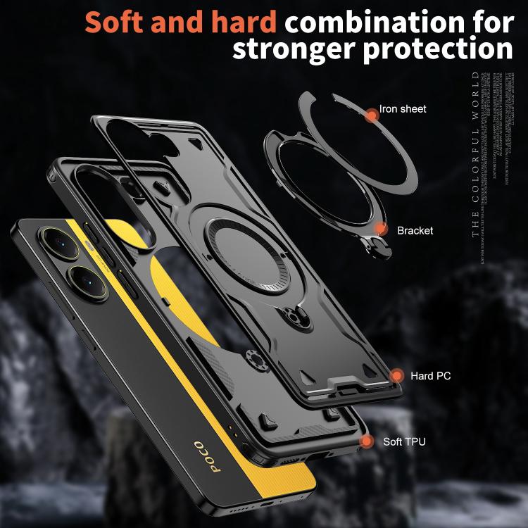 For Xiaomi Poco X7 Pro 5G PC Hybrid TPU Armor MagSafe Ring Holder Phone Case