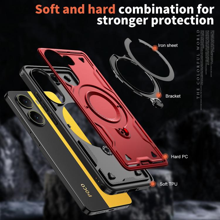 For Xiaomi Poco X7 Pro 5G PC Hybrid TPU Armor MagSafe Ring Holder Phone Case