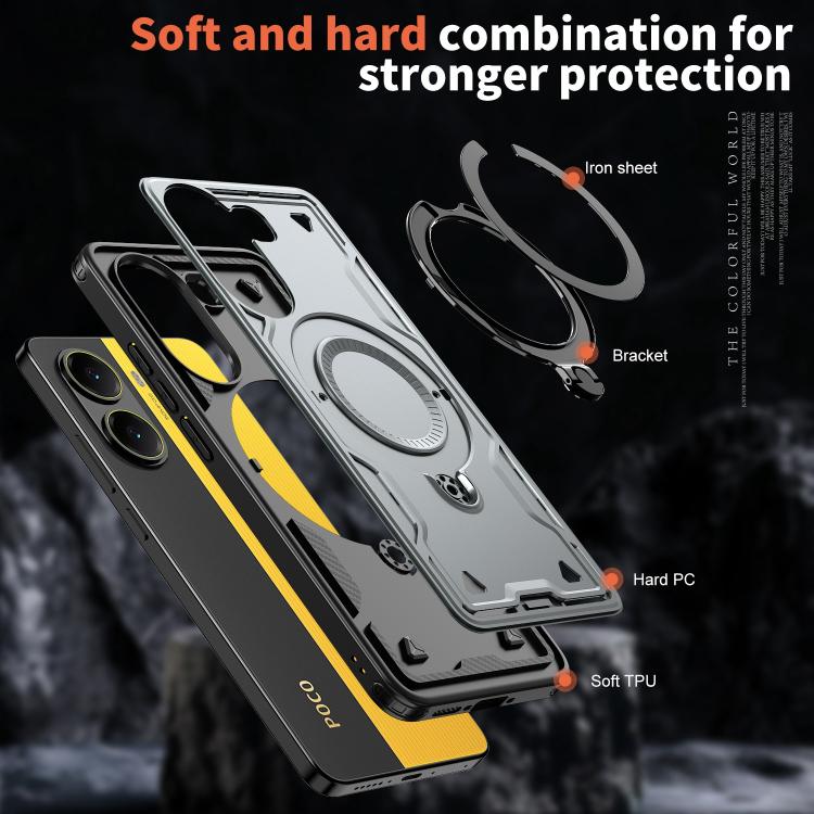 For Xiaomi Poco X7 Pro 5G PC Hybrid TPU Armor MagSafe Ring Holder Phone Case