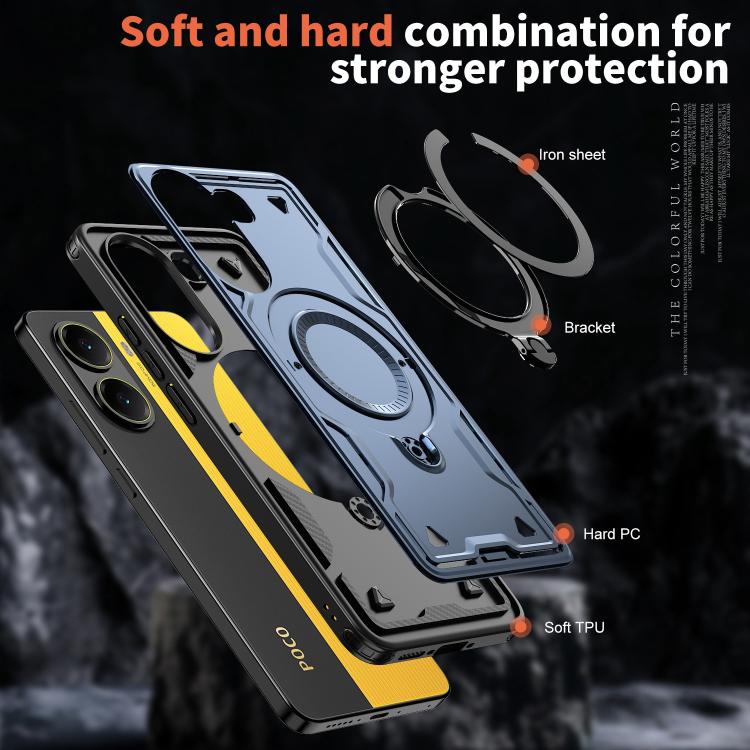 For Xiaomi Poco X7 Pro 5G PC Hybrid TPU Armor MagSafe Ring Holder Phone Case