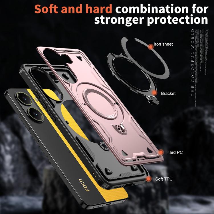 For Xiaomi Poco X7 Pro 5G PC Hybrid TPU Armor MagSafe Ring Holder Phone Case