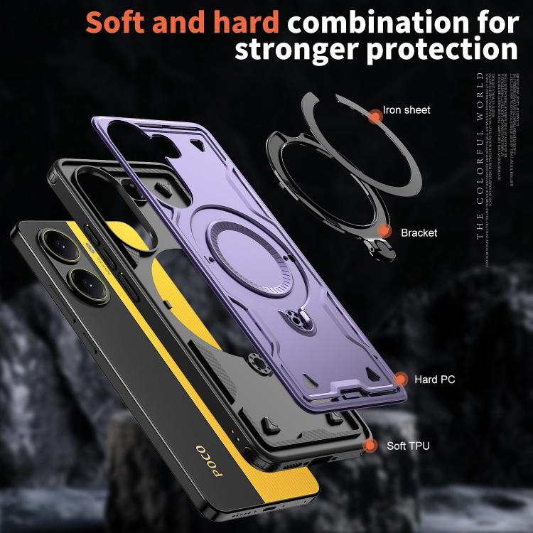 For Xiaomi Poco X7 Pro 5G PC Hybrid TPU Armor MagSafe Ring Holder Phone Case