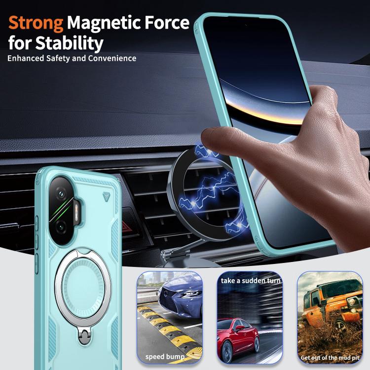 For Xiaomi Poco F7 5G PC Hybrid TPU Armor MagSafe Ring Holder Phone Case