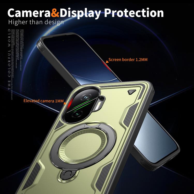 For Xiaomi Poco F7 5G PC Hybrid TPU Armor MagSafe Ring Holder Phone Case