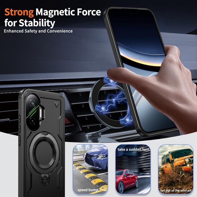 For Xiaomi Poco F7 5G PC Hybrid TPU Armor MagSafe Ring Holder Phone Case