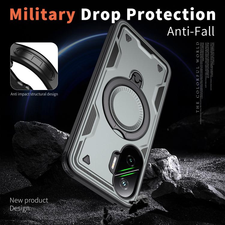 For Xiaomi Poco F7 5G PC Hybrid TPU Armor MagSafe Ring Holder Phone Case