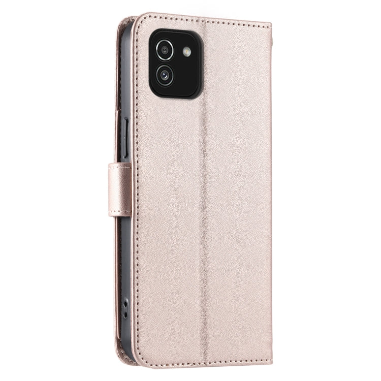 For Samsung Galaxy A03 Ring Buckle Rhombic Leather Phone Case