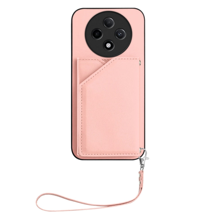 For OPPO A3 Pro Skin Feel Four Card Slots Phone Case with Wrist Strap