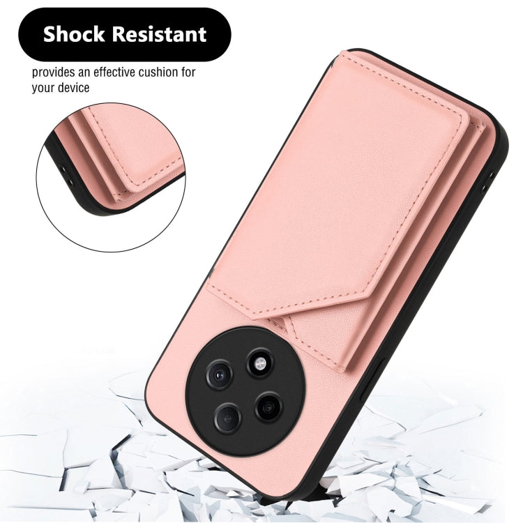 For OPPO A3 Pro Skin Feel Four Card Slots Phone Case with Wrist Strap