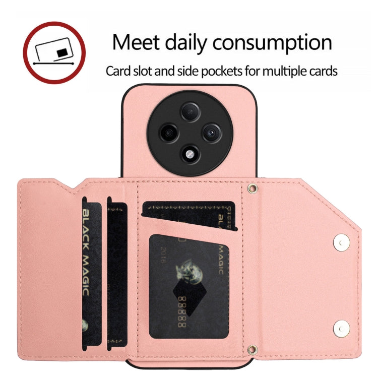 For OPPO A3 Pro Skin Feel Four Card Slots Phone Case with Wrist Strap